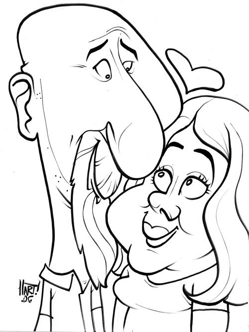 Black and white caricature sample of a couple