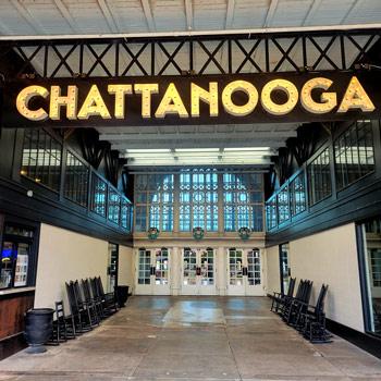 A light up sign spelling Chattanooga